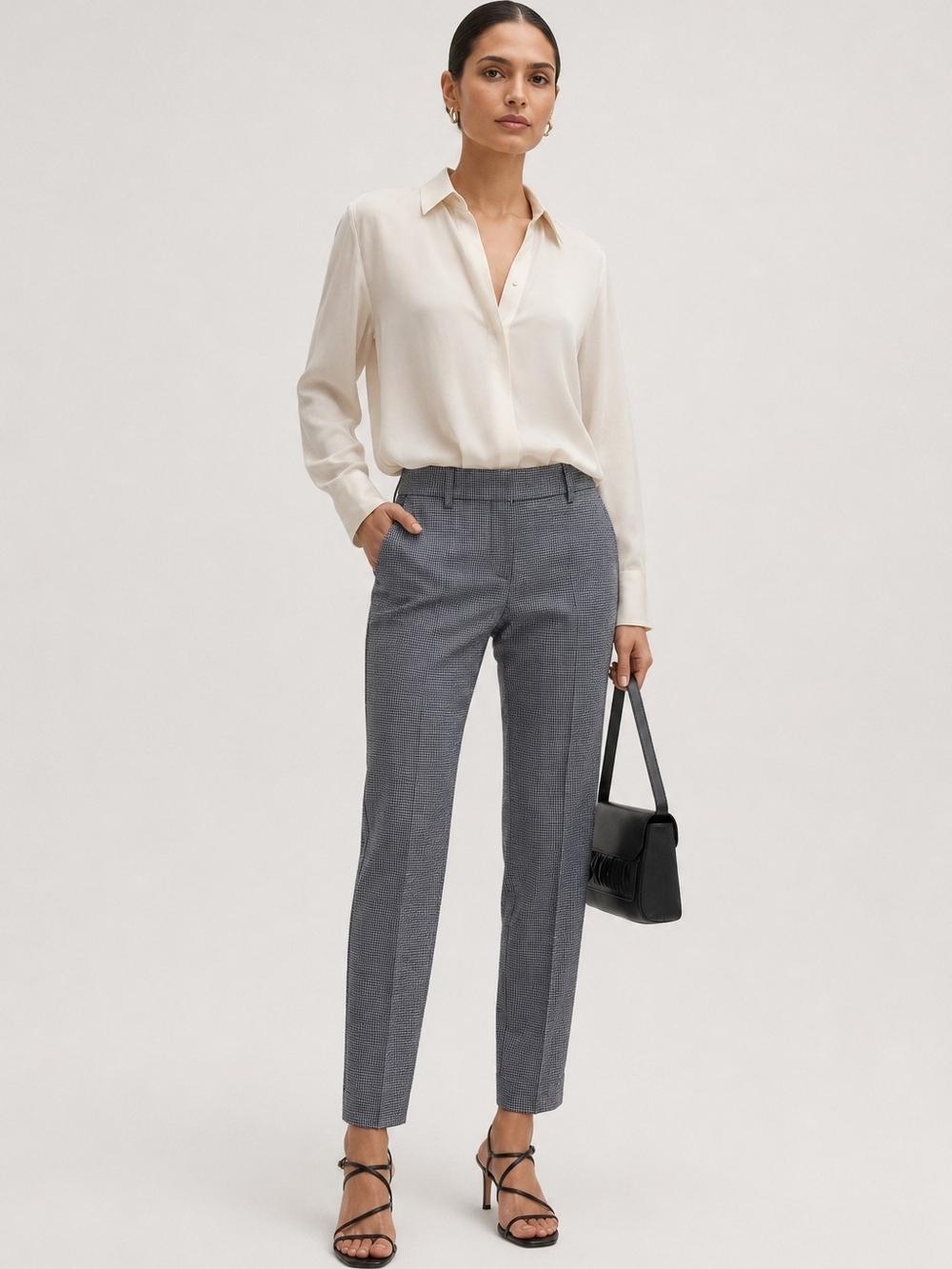 PIAZZA SEMPIONE Kim Designer Houndstooth Slim Ankle Trousers Pants Tailored
